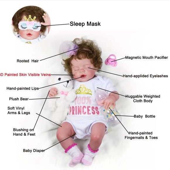 Sleeping Reborn Baby Dolls, 20 Inch Lifelike Newborn Baby Girl Doll - Picture 6 of 9